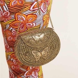 Metal Beaded Butterfly Crossbody Bag Purse